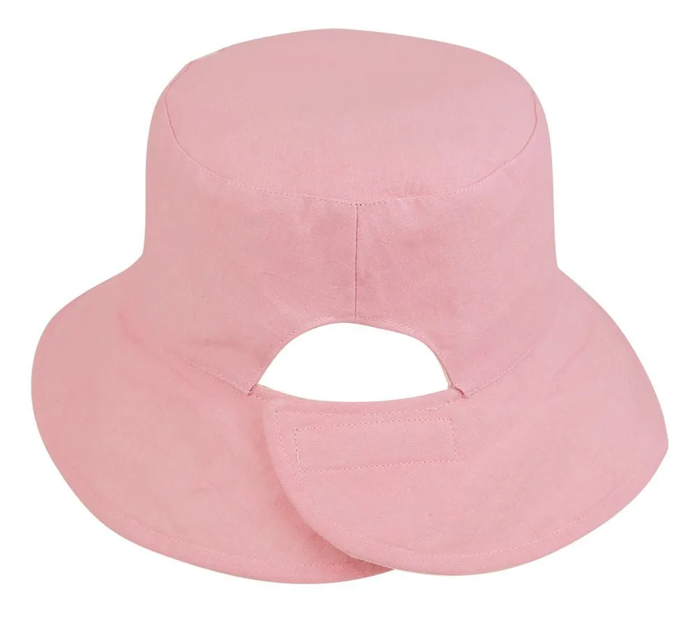 Ramie/Cotton Reversible Bucket Hat For Summer Outdoors Travel Work Vacation - TAIL