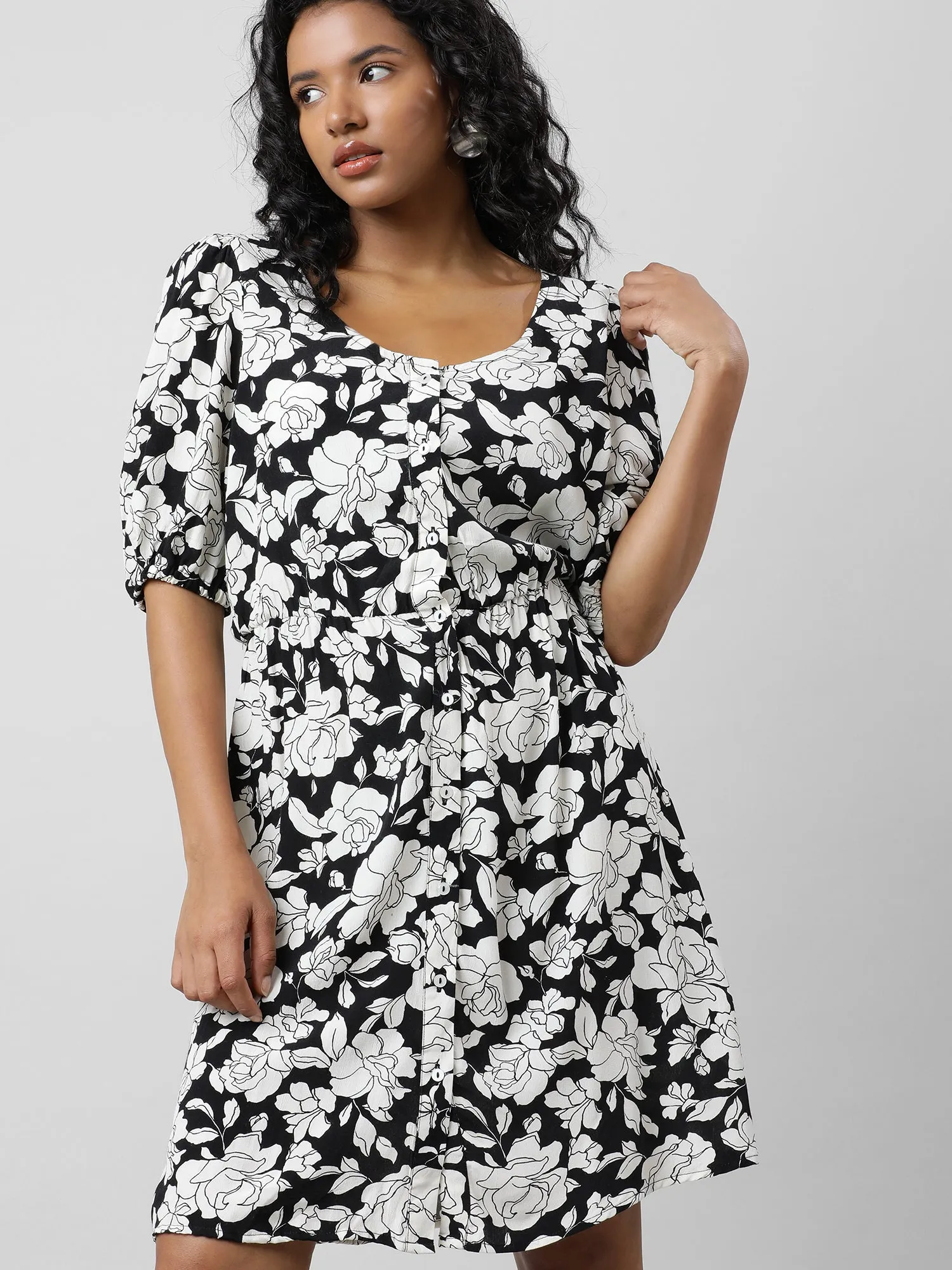 Retro Black And White Floral Dress