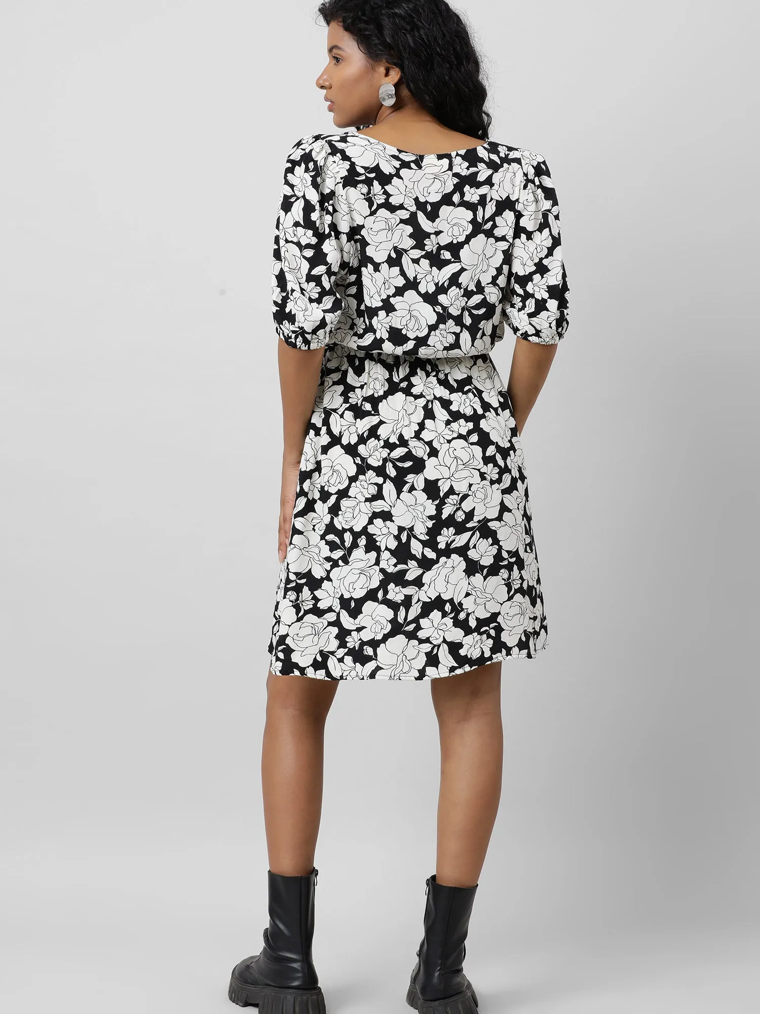 Retro Black And White Floral Dress