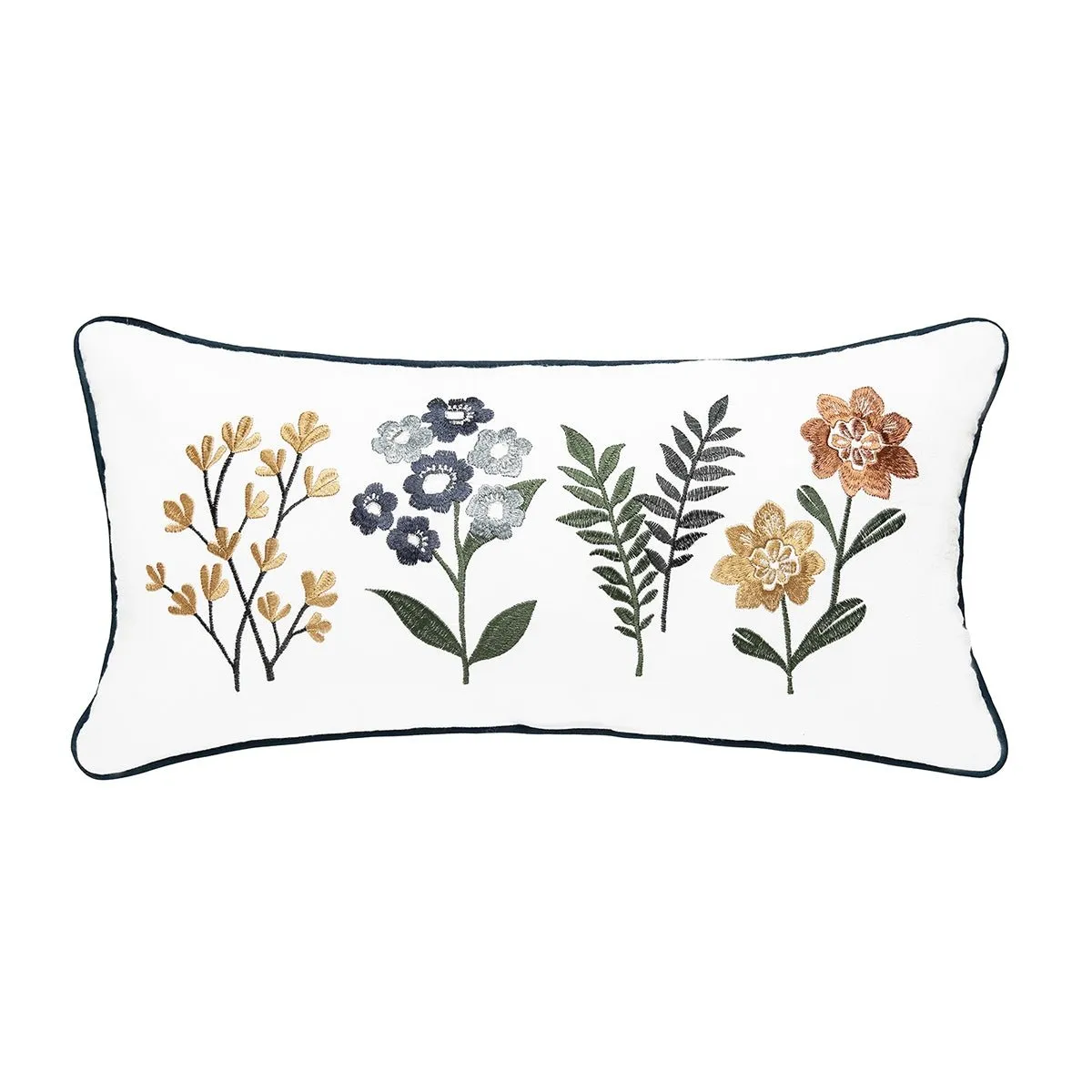 Retro Botanical Embroidered Pillow