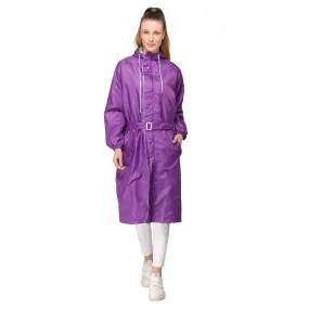 THE CLOWNFISH Aster Pro Series Womens Waterproof PVC Transparent Self Design Longcoat/Raincoat with Adjustable Hood (Lavender, X-Large)