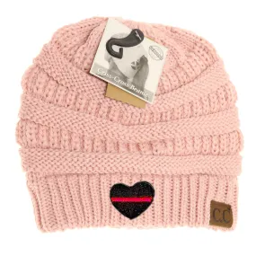 Thin Red Line Heart Criss-Cross Knit Beanie